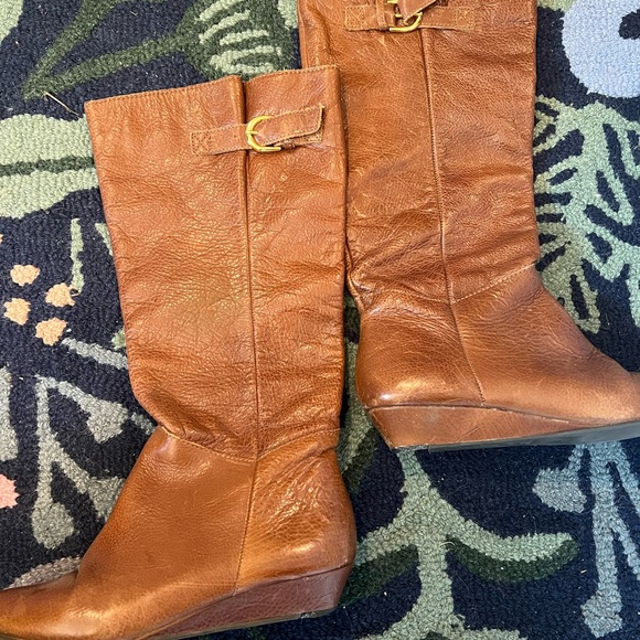 Steve Madden Intyce Cognac Leather Wedge Boots 6.5 - Picture 2 of 5
